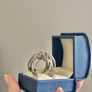 Vintage 90s Silver Hoop Nautical Rope Hoop Earring